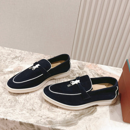 LP LOAFERS 25S IN CHARCOAL BLACK SUEDE WITH SILVER HARDWARE