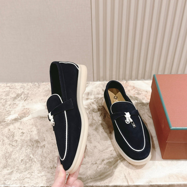 LP LOAFERS 25S IN CHARCOAL BLACK SUEDE WITH SILVER HARDWARE