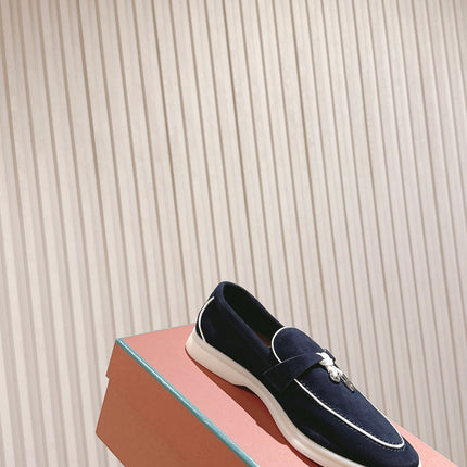 LP LOAFERS 25S IN CHARCOAL BLACK SUEDE WITH SILVER HARDWARE