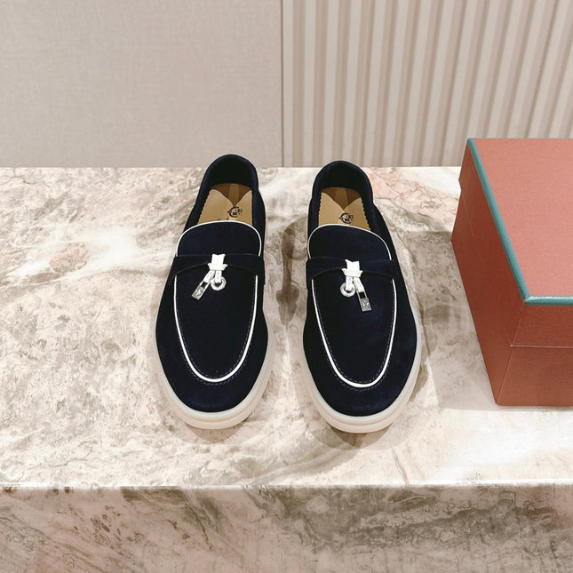 LP LOAFERS 25S IN CHARCOAL BLACK SUEDE WITH SILVER HARDWARE