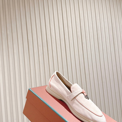 LP LOAFERS 25S IN SOFT BEIGE SUEDE WITH SILVER HARDWARE