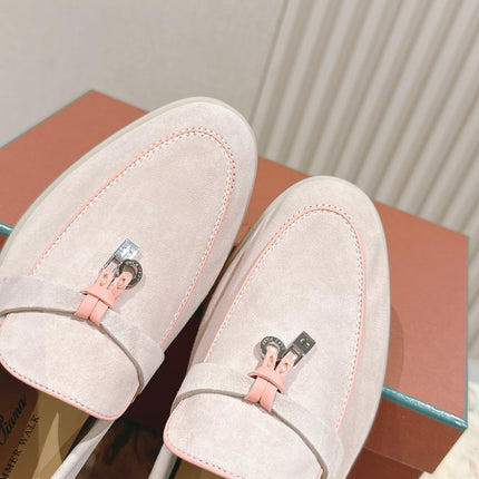 LP LOAFERS 25S IN SOFT BEIGE SUEDE WITH SILVER HARDWARE