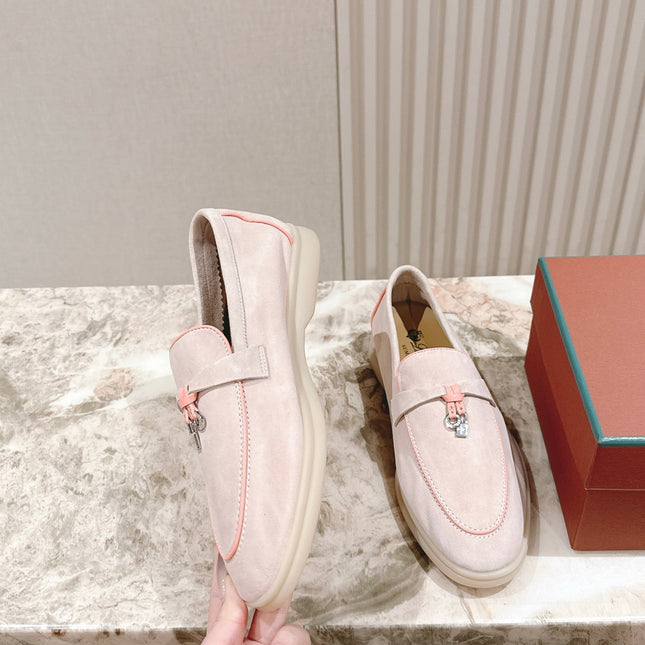 LP LOAFERS 25S IN SOFT BEIGE SUEDE WITH SILVER HARDWARE