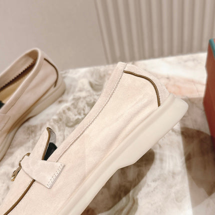 LP LOAFERS 25S IN CHAMPAGNE BEIGE SUEDE WITH SILVER HARDWARE
