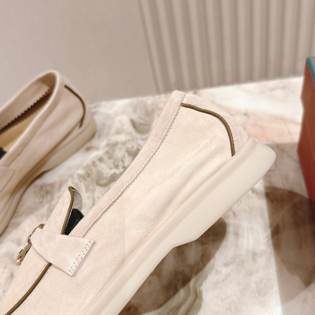 LP LOAFERS 25S IN CHAMPAGNE BEIGE SUEDE WITH SILVER HARDWARE