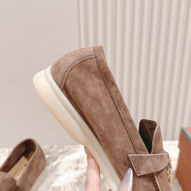 SUMMER WALK LOAFERS BROWN SUEDE WITH GOLD PADLOCK CHARM