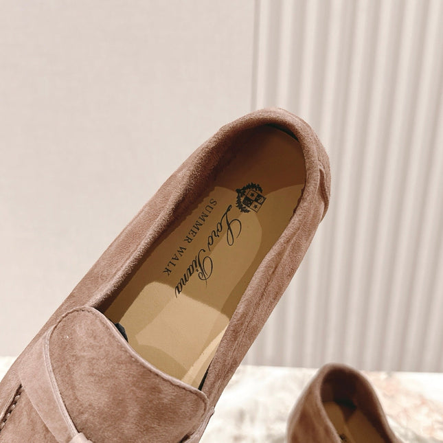 SUMMER WALK LOAFERS BROWN SUEDE WITH GOLD PADLOCK CHARM