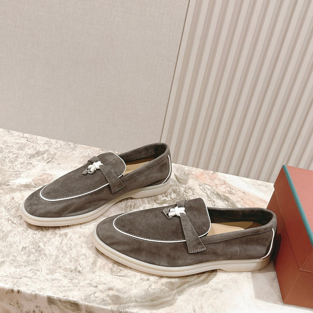 LP LOAFERS 25S IN ASH BROWN SUEDE WITH SILVER HARDWARE