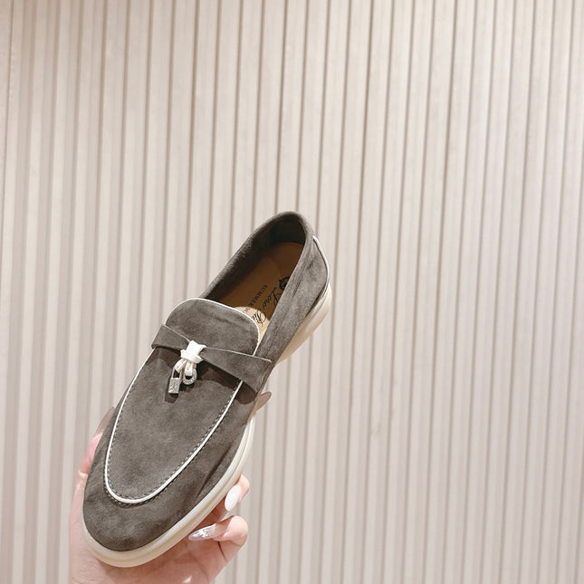 LP LOAFERS 25S IN ASH BROWN SUEDE WITH SILVER HARDWARE