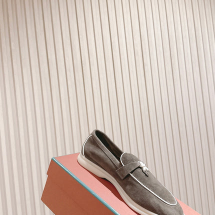 LP LOAFERS 25S IN ASH BROWN SUEDE WITH SILVER HARDWARE