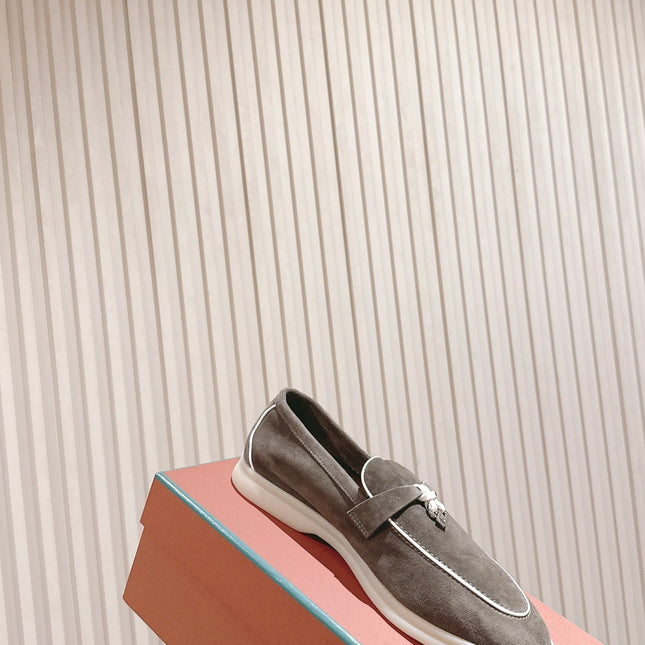 LP LOAFERS 25S IN ASH BROWN SUEDE WITH SILVER HARDWARE