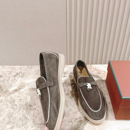 LP LOAFERS 25S IN ASH BROWN SUEDE WITH SILVER HARDWARE