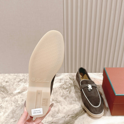 LP LOAFERS 25S IN ASH BROWN SUEDE WITH SILVER HARDWARE