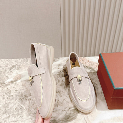 LP LOAFERS 25S IN DUSTY PINK SUEDE WITH SILVER HARDWARE