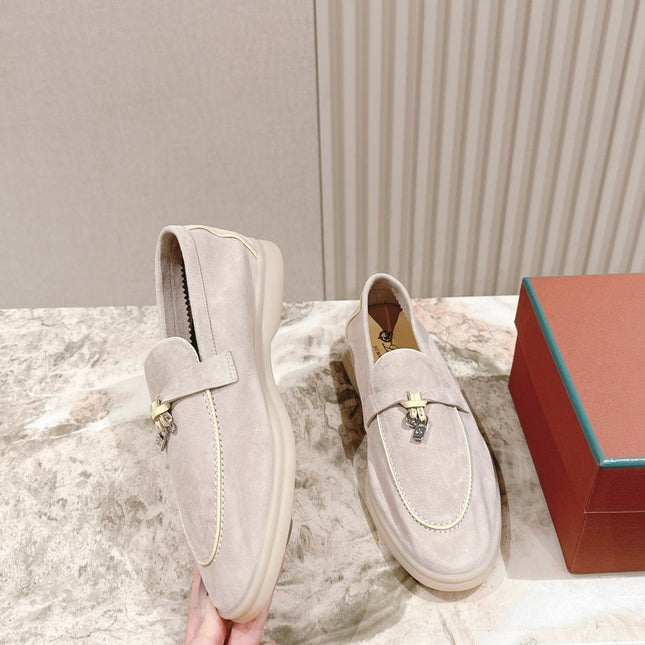 LP LOAFERS 25S IN DUSTY PINK SUEDE WITH SILVER HARDWARE