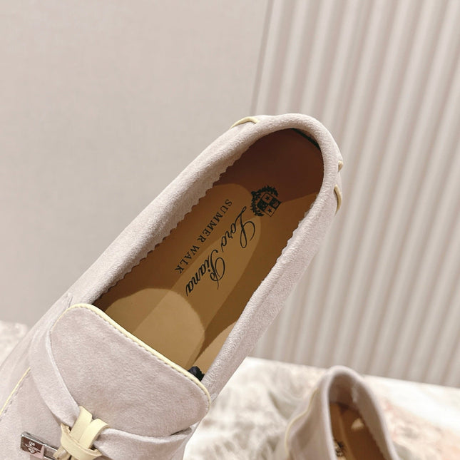 LP LOAFERS 25S IN DUSTY PINK SUEDE WITH SILVER HARDWARE