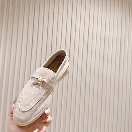 LP LOAFERS 25S IN DUSTY PINK SUEDE WITH SILVER HARDWARE