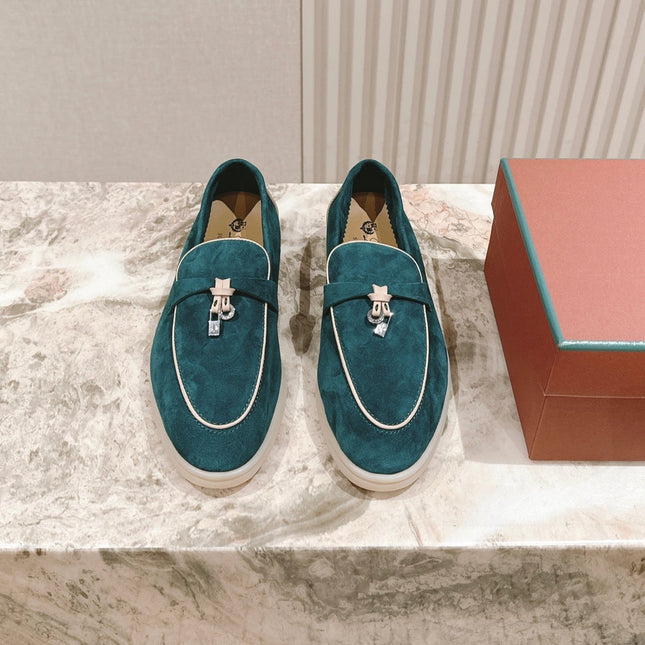 LP LOAFERS 25S IN OCEAN GREEN-BLUE SUEDE WITH SILVER HARDWARE