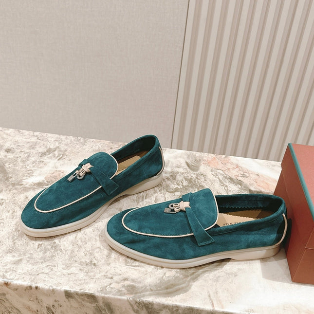 LP LOAFERS 25S IN OCEAN GREEN-BLUE SUEDE WITH SILVER HARDWARE