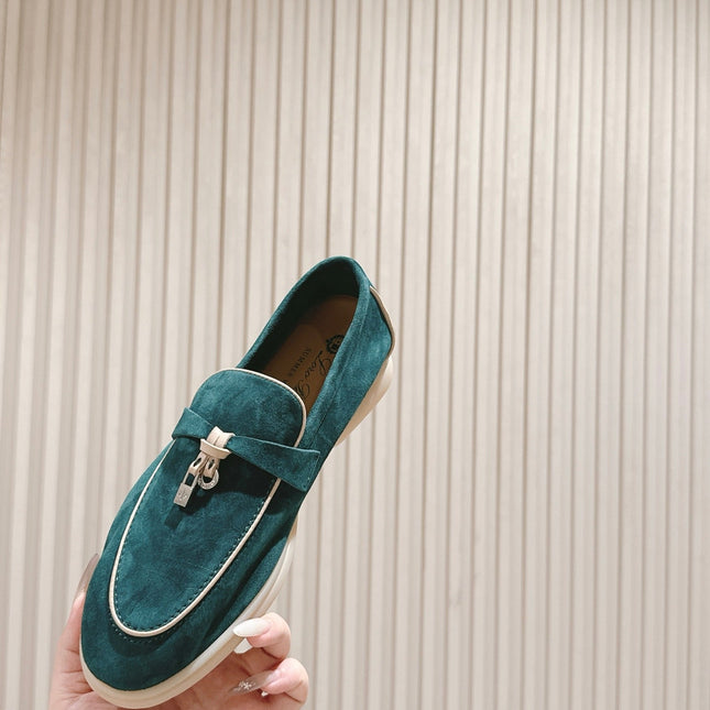 LP LOAFERS 25S IN OCEAN GREEN-BLUE SUEDE WITH SILVER HARDWARE