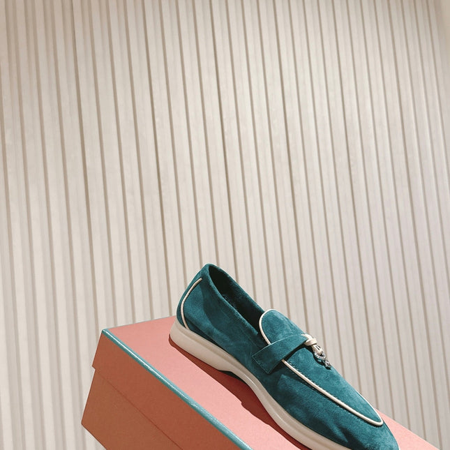 LP LOAFERS 25S IN OCEAN GREEN-BLUE SUEDE WITH SILVER HARDWARE