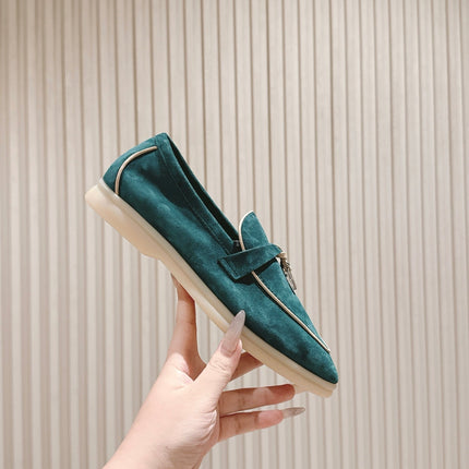 LP LOAFERS 25S IN OCEAN GREEN-BLUE SUEDE WITH SILVER HARDWARE
