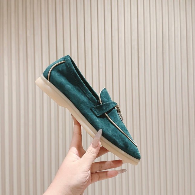 LP LOAFERS 25S IN OCEAN GREEN-BLUE SUEDE WITH SILVER HARDWARE