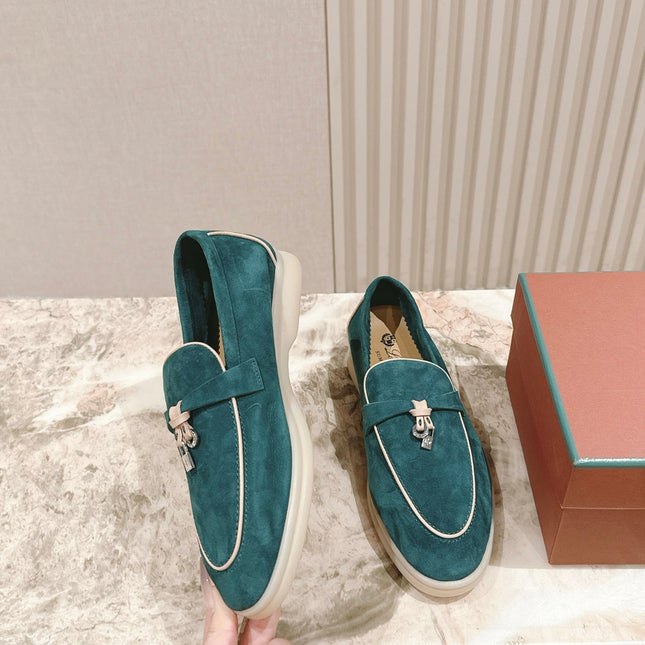 LP LOAFERS 25S IN OCEAN GREEN-BLUE SUEDE WITH SILVER HARDWARE