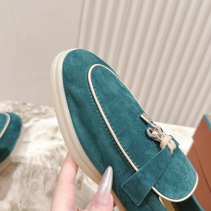 LP LOAFERS 25S IN OCEAN GREEN-BLUE SUEDE WITH SILVER HARDWARE