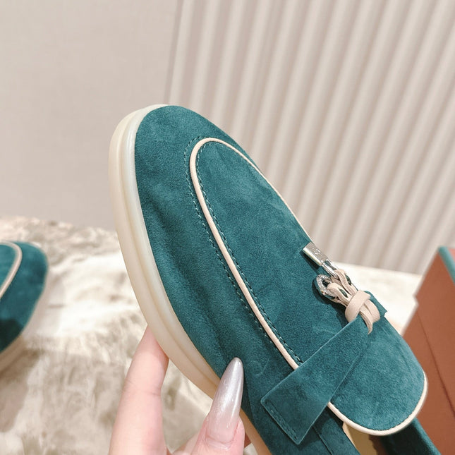 LP LOAFERS 25S IN OCEAN GREEN-BLUE SUEDE WITH SILVER HARDWARE