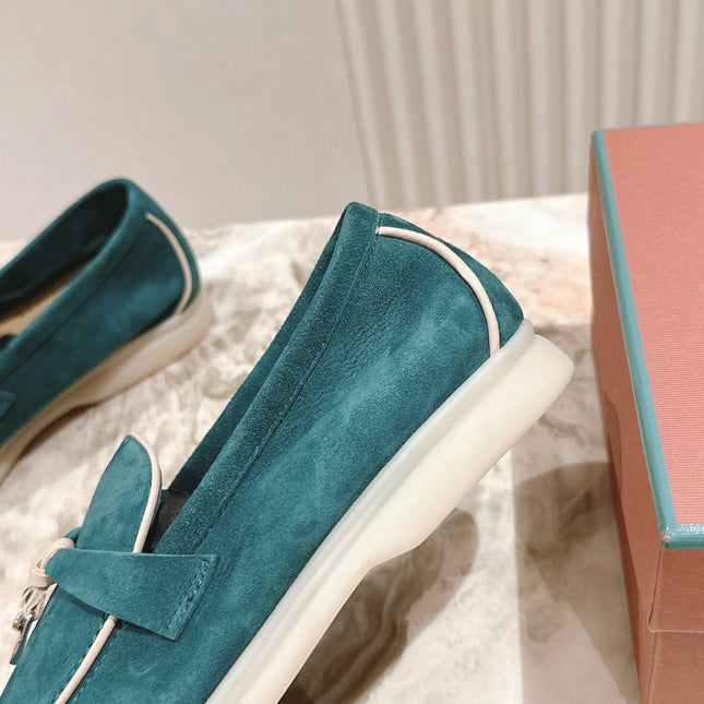 LP LOAFERS 25S IN OCEAN GREEN-BLUE SUEDE WITH SILVER HARDWARE