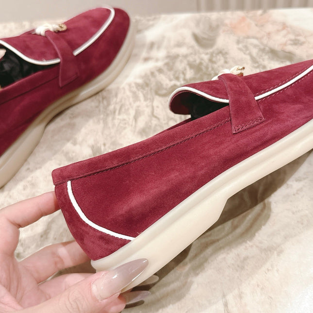 LP LOAFERS 25S IN DEEP BERRY RED SUEDE WITH SILVER HARDWARE