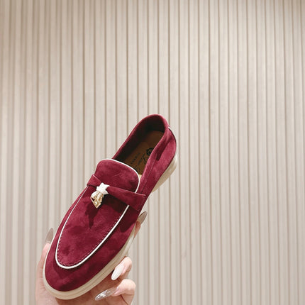 LP LOAFERS 25S IN DEEP BERRY RED SUEDE WITH SILVER HARDWARE