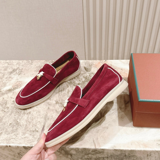 LP LOAFERS 25S IN DEEP BERRY RED SUEDE WITH SILVER HARDWARE