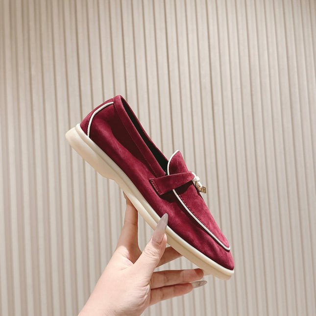 LP LOAFERS 25S IN DEEP BERRY RED SUEDE WITH SILVER HARDWARE