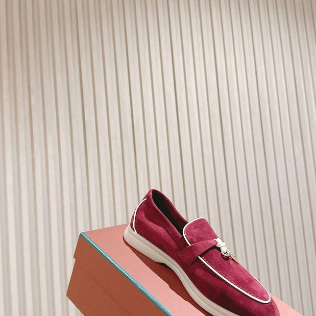 LP LOAFERS 25S IN DEEP BERRY RED SUEDE WITH SILVER HARDWARE