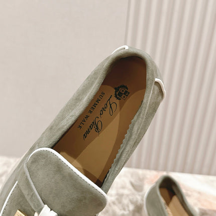 LP LOAFERS 25S IN MOSS GREEN SUEDE WITH SILVER HARDWARE