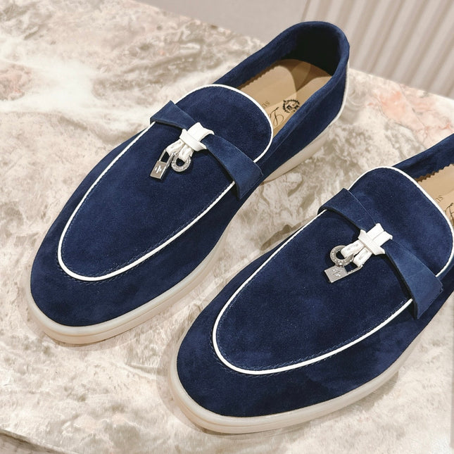 LP LOAFERS 25S IN MIDNIGHT BLUE SUEDE WITH SILVER HARDWARE
