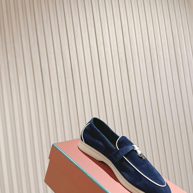 LP LOAFERS 25S IN MIDNIGHT BLUE SUEDE WITH SILVER HARDWARE