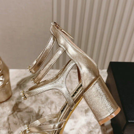 CC HIGH SANDAL 25S IN GOLD LAMBSKIN PEARL FLOWERS