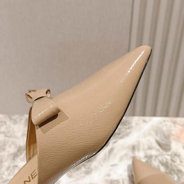 CC FLAT MULES 25S IN BEIGE PATENT LEATHER