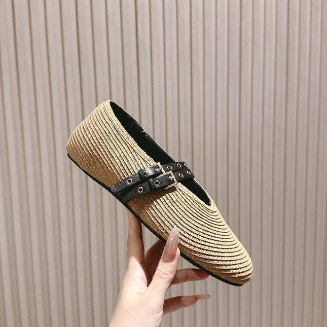 ALAIA MARY JANE 25S IN BEIGE RAFFIA AND BLACK LAMBSKIN WITH SILVER HARDWARE