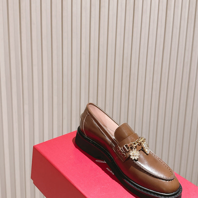 ROGER VIVIER 25S RANGERS CHAIN LOAFER IN DARK BROWN CALFSKIN