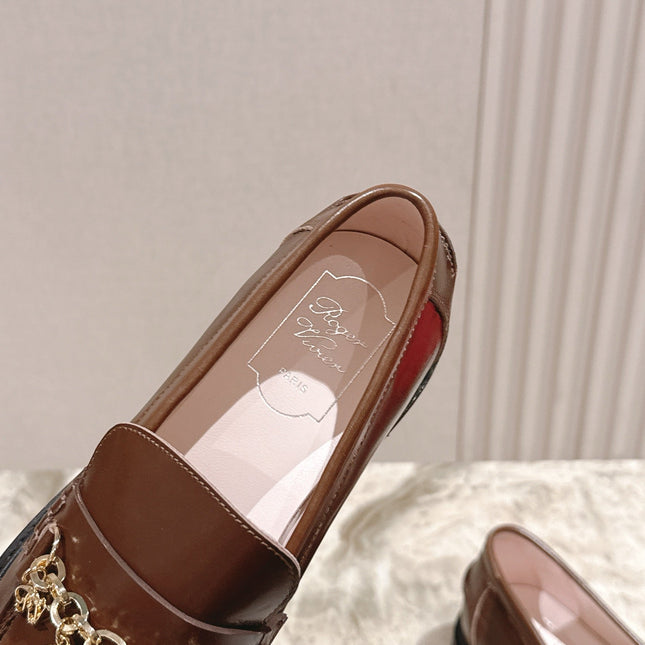 ROGER VIVIER 25S RANGERS CHAIN LOAFER IN DARK BROWN CALFSKIN