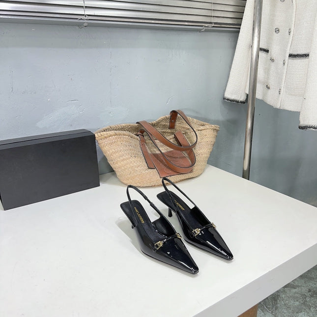 SL CARINE SLINGBACKS PUMP 60 BLACK CALFSKIN