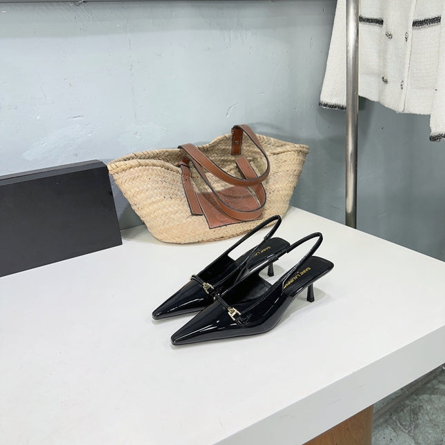 SL CARINE SLINGBACKS PUMP 60 BLACK CALFSKIN