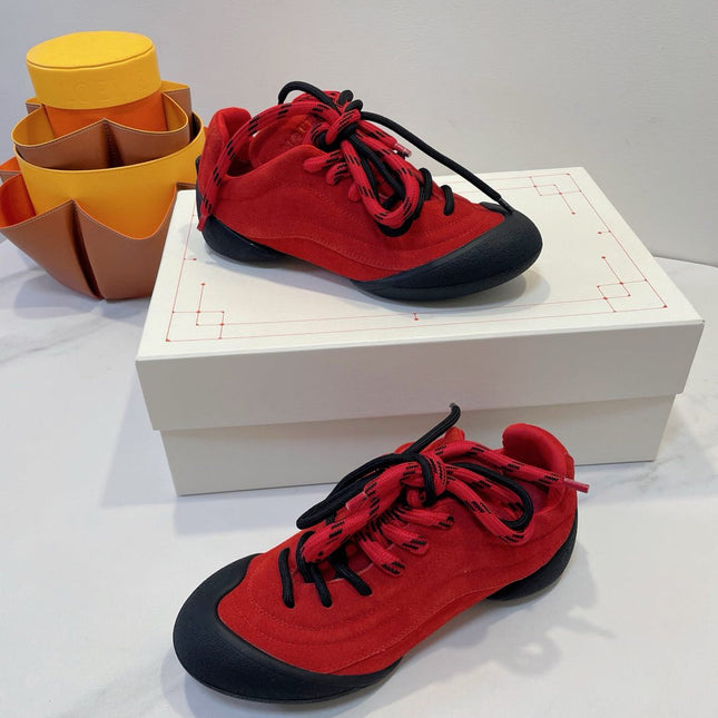 FLEXION SNEAKER IN RED SUEDE WITH BLACK TOE