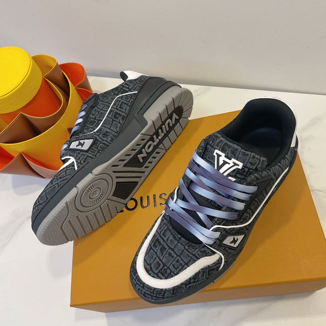 TRAINER SNEAKER IN BLACK MONOGRAM DENIM FABRIC