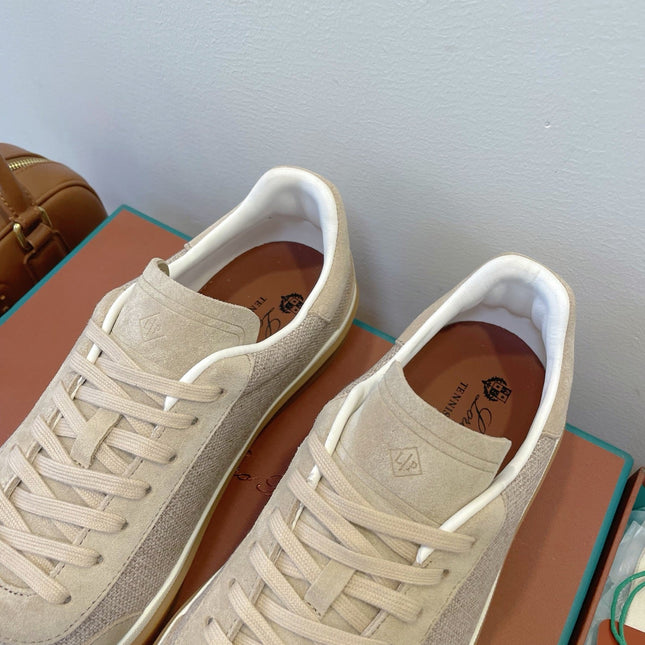 SNEAKERS IN LIGHT BEIGE SUEDE WITH CANVAS