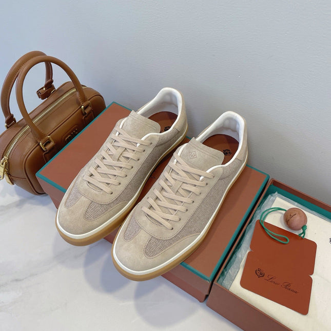 SNEAKERS IN LIGHT BEIGE SUEDE WITH CANVAS